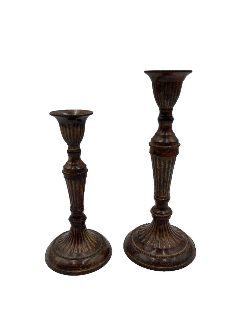 Hosley Trading Corporation Solid Brass Candlestick Pair Cinnabar Finish 6.5" 8"